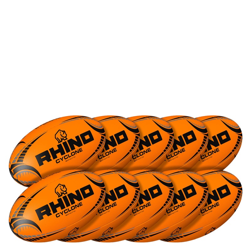 10pc Fluorescent Cyclone Practice Rugby Ball Bundle