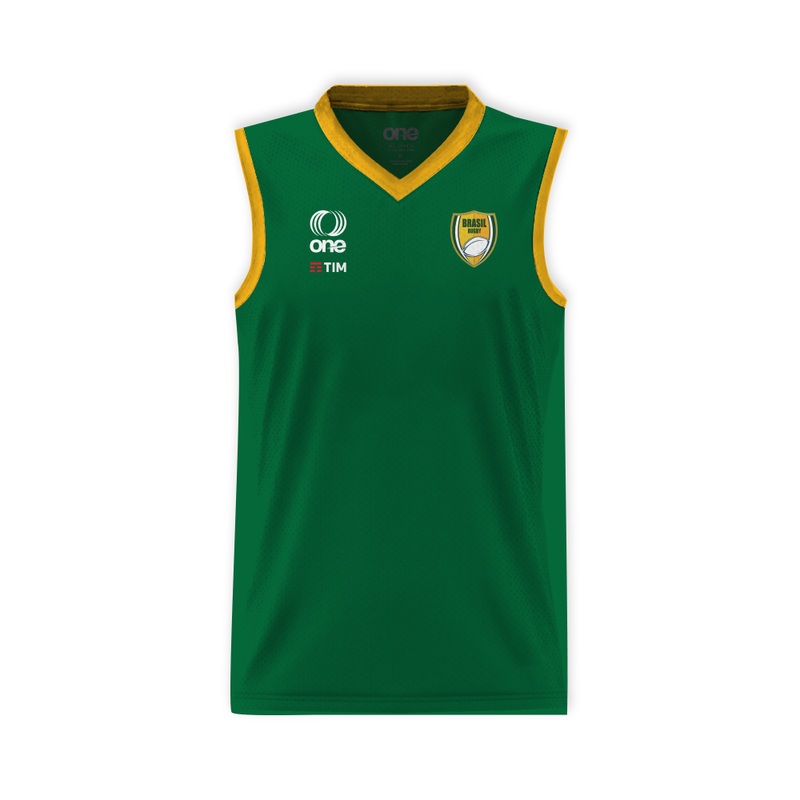 Youth Brazil Rugby Tank Top with Graffiti Design and Two-Tone Yellow/Green