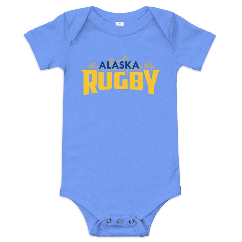 Alaska Rugby Baby Onesie|Heather Columbia Blue|Black|Yellow|Dark Grey Heather|3-6m|6-12m|12-18m|18-24m