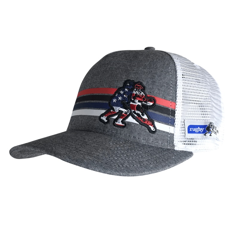 USA Stripe Trucker Hat|Black|Sky
