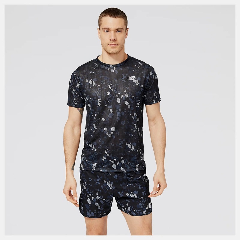 New Balance Printed Impact Run Short Sleeve Men’s (Black)